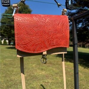 Holy Cow Couture Pony Express - Embossed Orange Leather Crossbody Bag